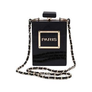 Black and and Gold Paris Perfume Shaped Shoulder Bag Evening Bag Clutch Wristlet